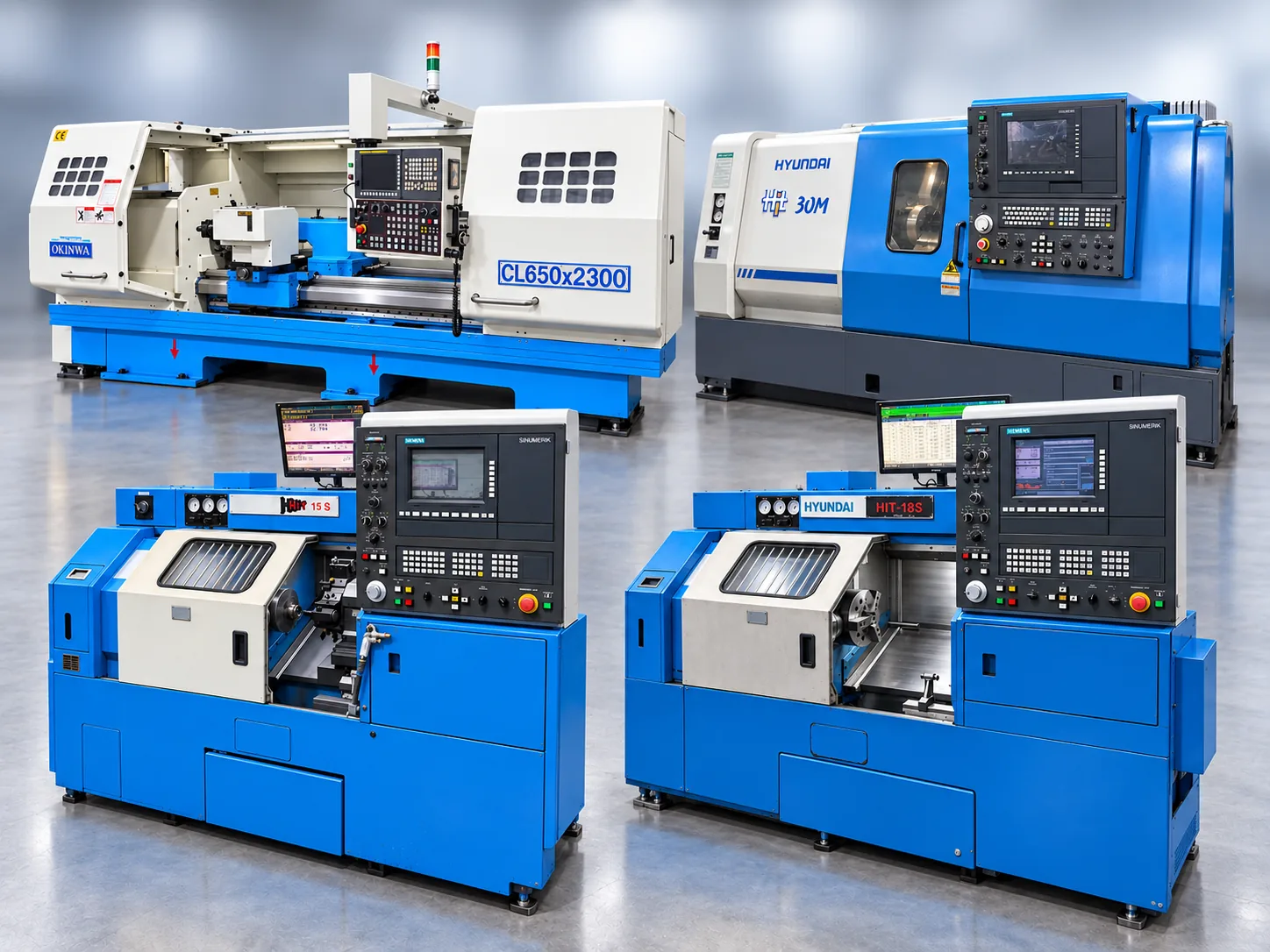Circle Line Engineering CNC turning centres including Kinwa CL650 x 2300, Hyundai HiT 30M, Hyundai HiT 18S and Hyundai HiT 15S